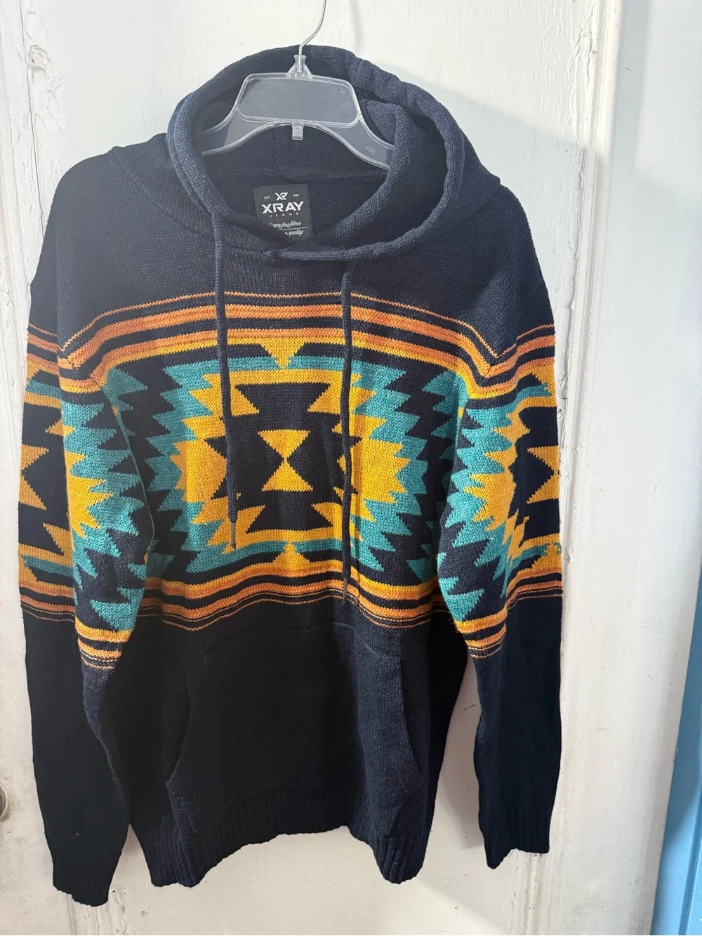 Xray Men's Knit Southwestern Knit Hooded Acrylic Blend Sweater Sz XL